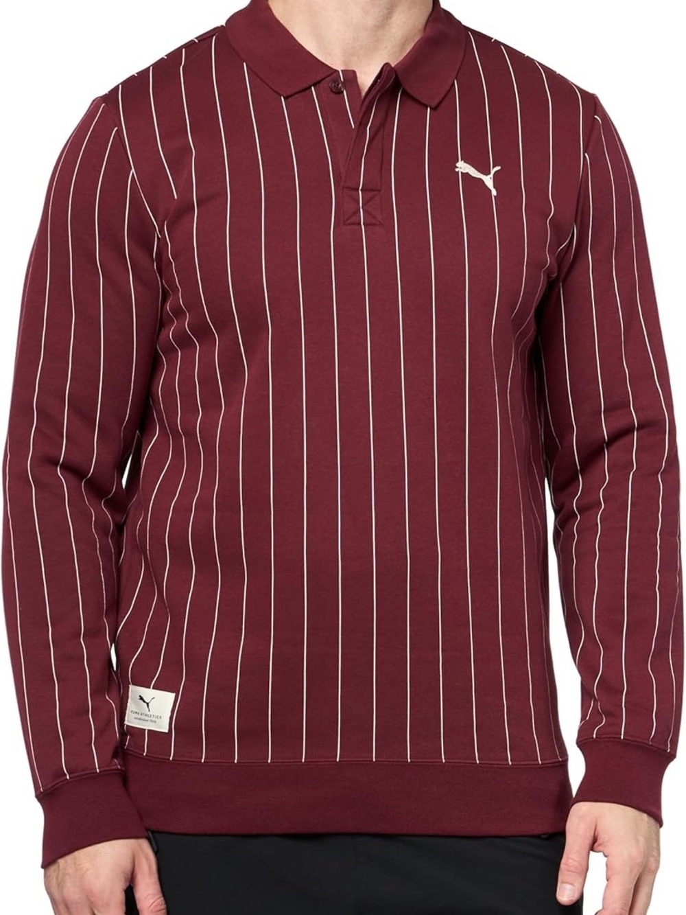 Puma Maroon with White Pinstripe Long Fleece Sleeve Polo